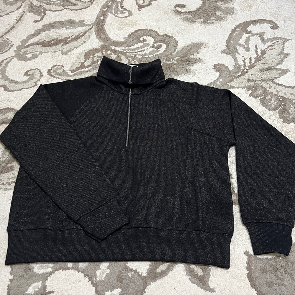 SPANX Black Wide-Leg Lounge Set with Half-Zip Pullover - Picture 7 of 9